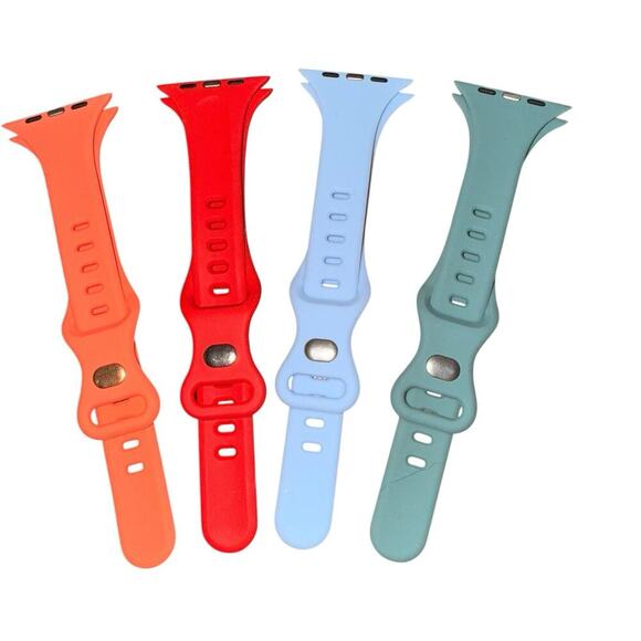 Set of 4 Watch Bands Apple Compatible 42/44/45 Orange Red Light Blue Seafoam - Picture 2 of 3